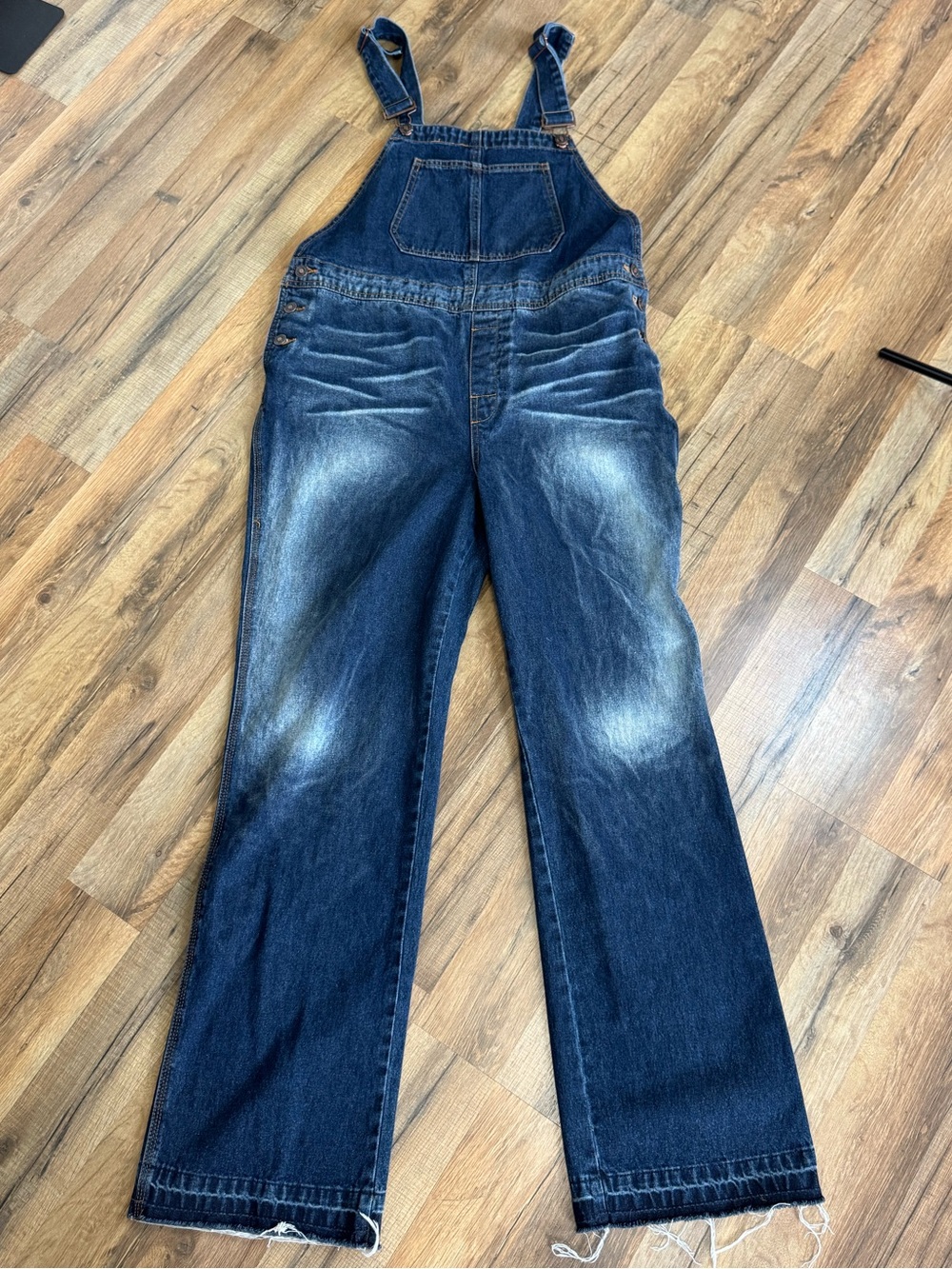 Vintage Y2K Newport News Jeanology Denim Flare Overalls Distressed Frayed